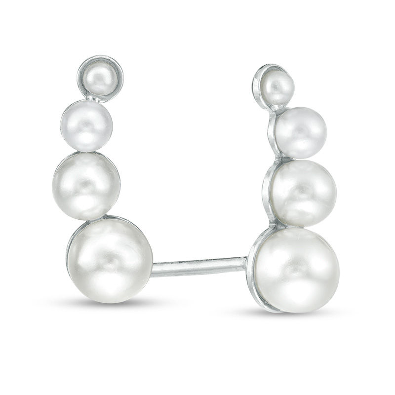 2 - 5mm Simulated Pearl Graduated Curve Crawler Earrings in Sterling Silver