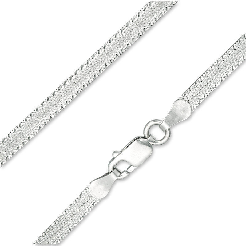 040 Gauge Diamond-Cut Edge Herringbone Chain Necklace in Sterling Silver - 18"