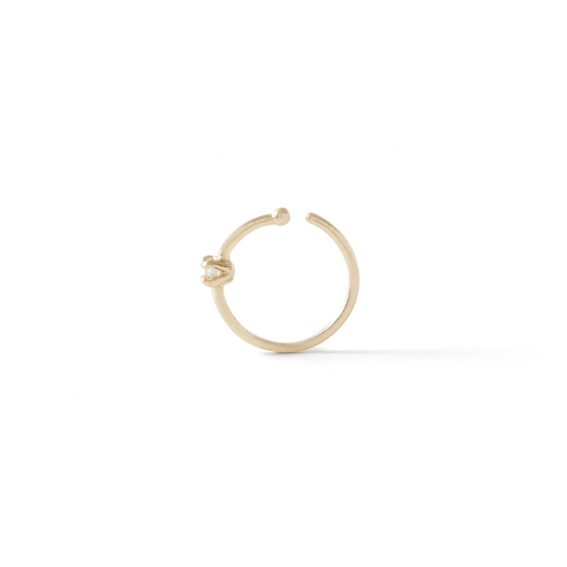14K Solid Gold Diamond Accent Solitaire Nose Hoop - 20G 5/16"