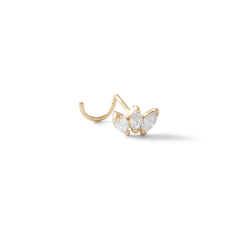 14K Semi-Solid Gold CZ Marquise Floral Screw Nose Stud - 22G