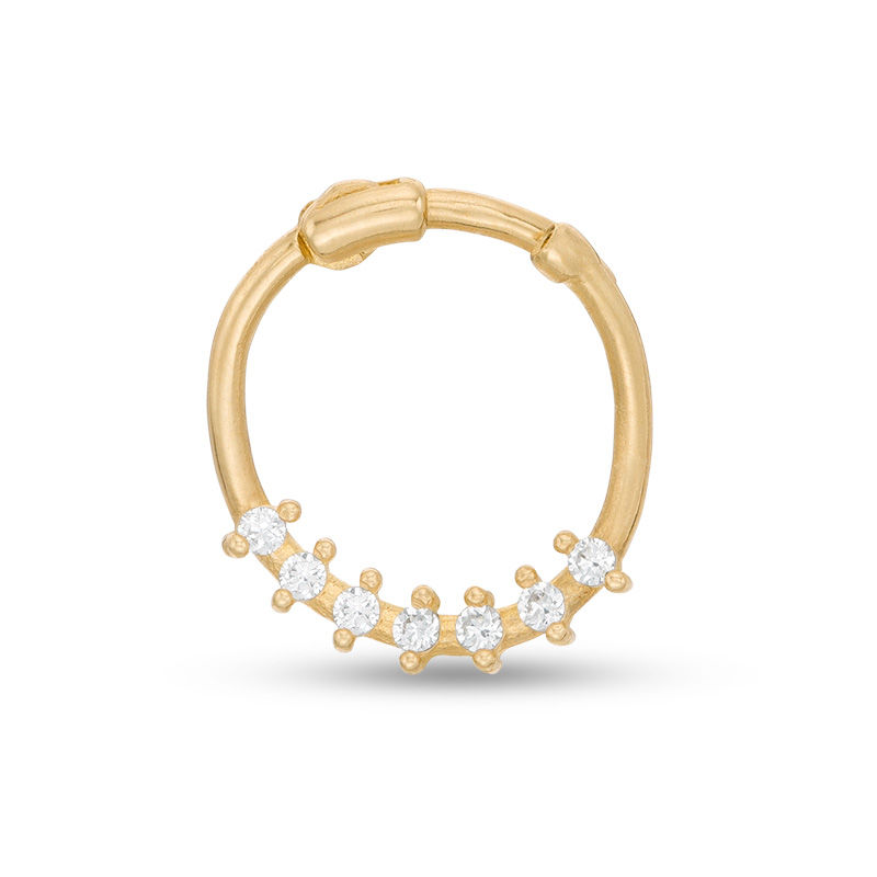 14K Solid Gold CZ Seven Stone Hoop - 20G 3/8"