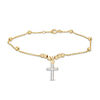 Thumbnail Image 0 of 030 Gauge Bead Station with Cross Charm Bracelet in 10K Two-Tone Gold - 7.5"