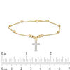 Thumbnail Image 1 of 030 Gauge Bead Station with Cross Charm Bracelet in 10K Two-Tone Gold - 7.5"