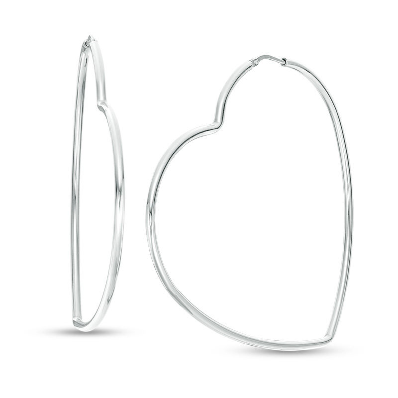 Heart Outline Tube Hoop Earrings in Sterling Silver