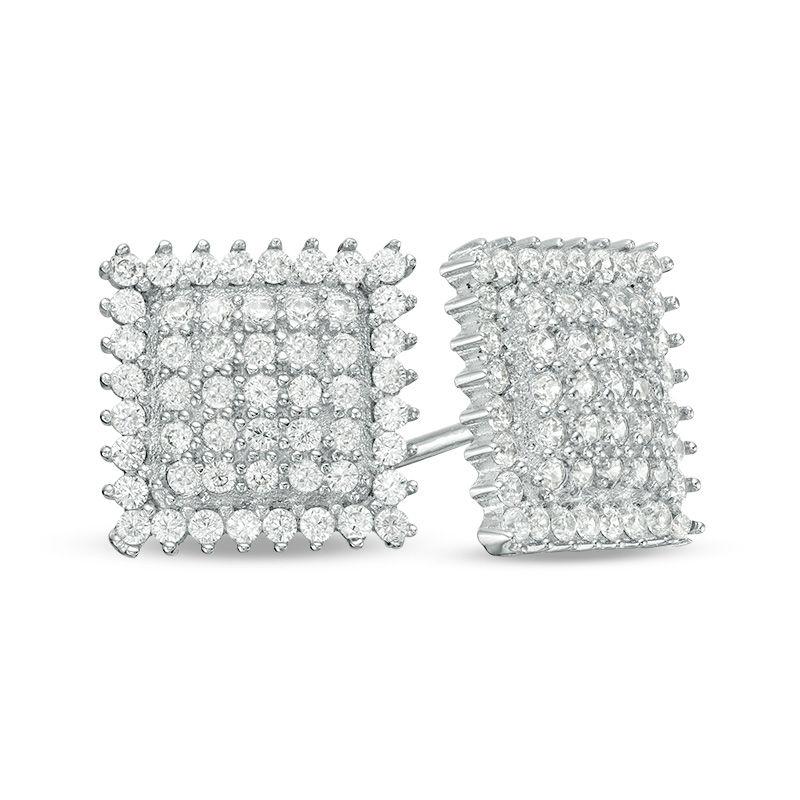 Cubic Zirconia Square Composite Framed Stud Earrings in Sterling Silver
