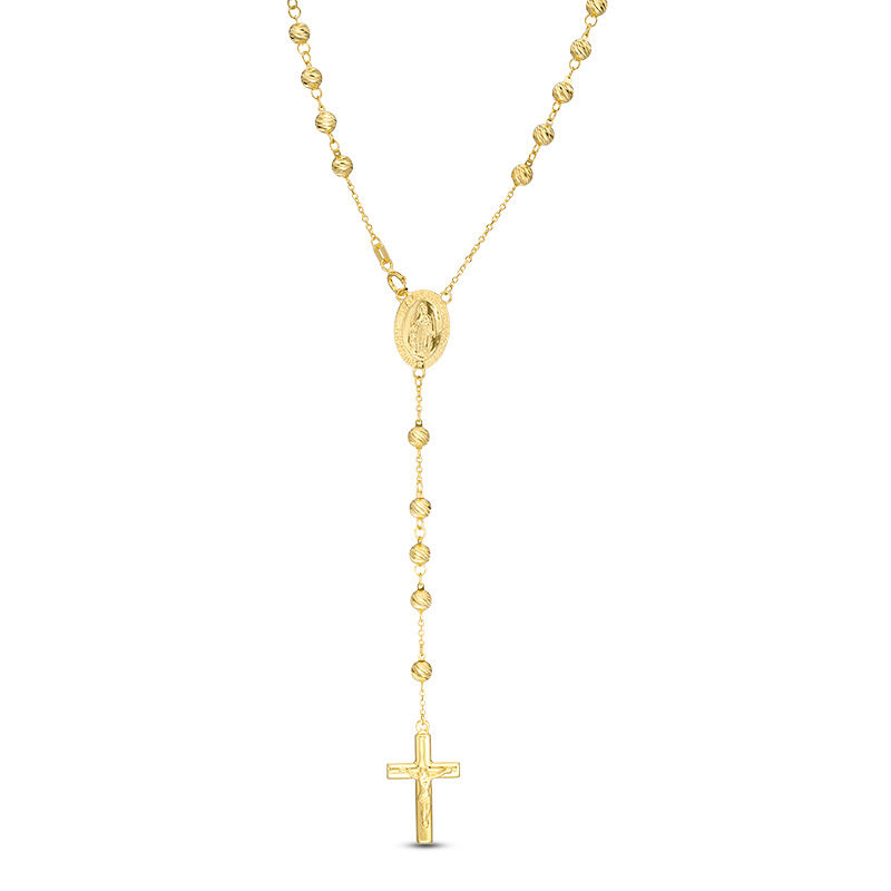 030 Gauge Diamond-Cut Rosary Bead Necklace in 10K Gold - 26"
