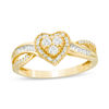 Thumbnail Image 0 of 1/3 CT. T.W. Baguette and Round Trio Diamond Heart Frame Crossover Split Shank Ring in 10K Gold