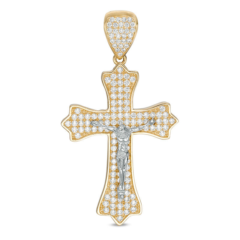 Cubic Zirconia Pavé Crucifix Necklace Charm in 10K Two-Tone Gold