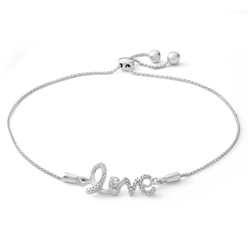 Diamond Accent Lowercase "love" Bolo Bracelet in Sterling Silver - 9.5"