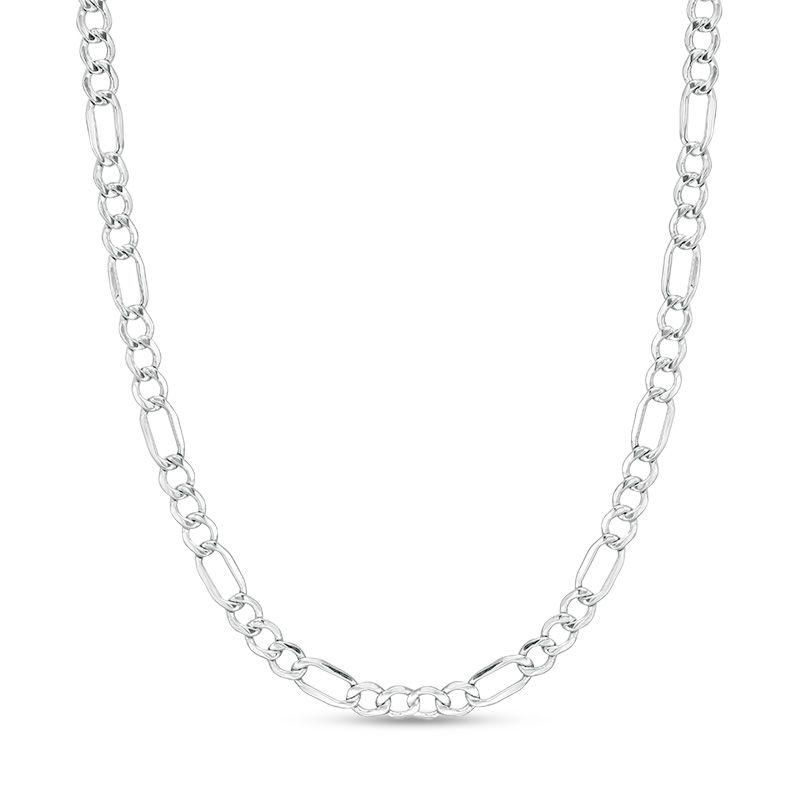 080 Gauge Bevelled Figaro Chain Necklace in 10K Hollow White Gold - 18"