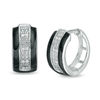 Thumbnail Image 0 of 1/20 CT. T.W. Diamond Beaded and Black Enamel Stripe Huggie Hoop Earrings in Sterling Silver