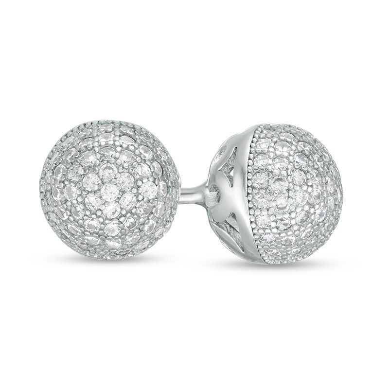 Cubic Zirconia Pavé Beaded 8mm Ball Stud Earrings in Sterling Silver