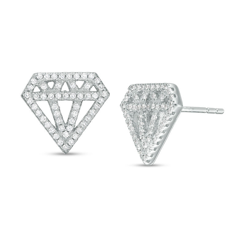 Cubic Zirconia Pavé Diamond-Shape Cut-Out Stud Earrings in Sterling Silver