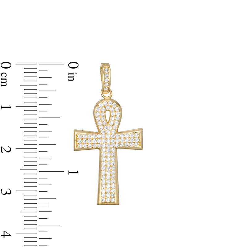 Cubic Zirconia Ankh Cross Necklace Charm in 10K Gold