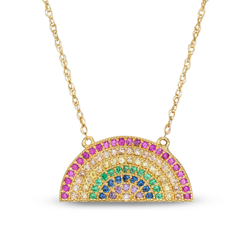 Multi-Color Cubic Zirconia Rainbow Necklace in 10K Gold - 17"