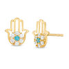 Thumbnail Image 0 of Blue and White Cubic Zirconia Flower Cluster Hamsa Stud Earrings in 10K Gold