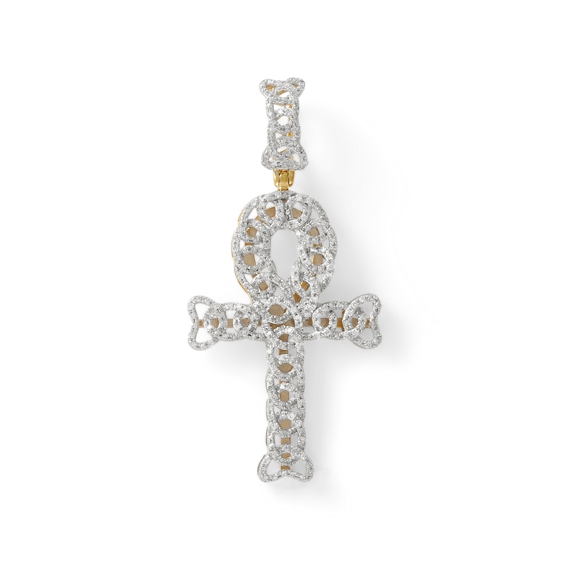 1/2 CT. T.W. Diamond Interlocking Ovals Ankh Cross Necklace Charm in 10K Gold