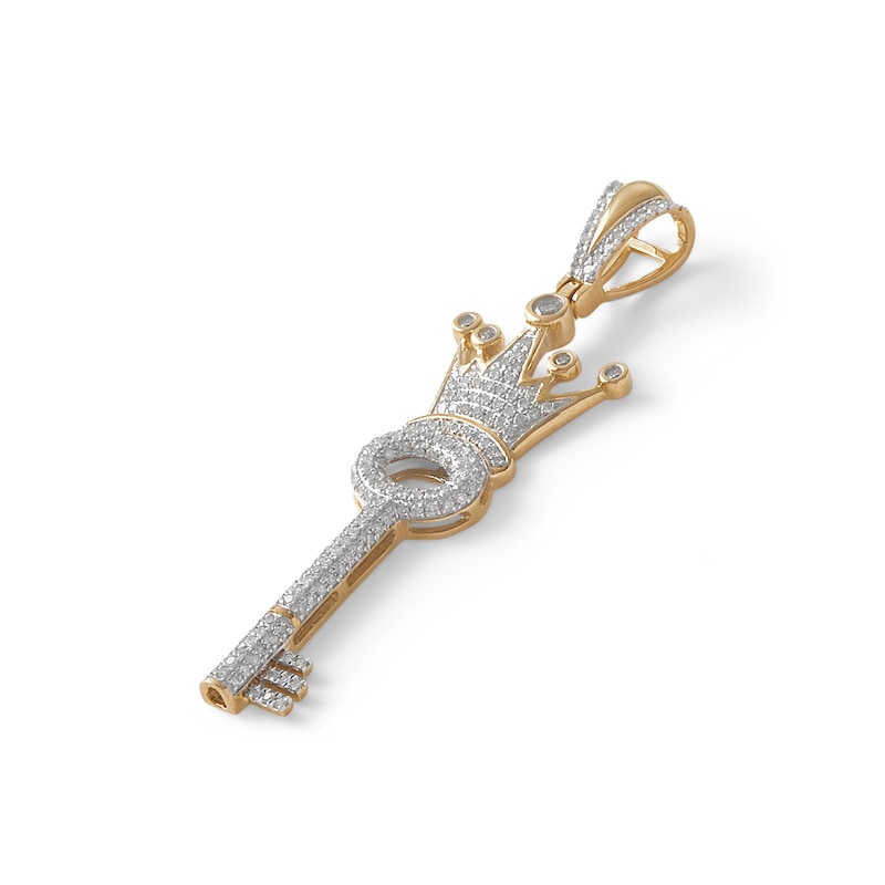 5/8 CT. T.W. Diamond Key with Crown Necklace Charm in 10K Gold