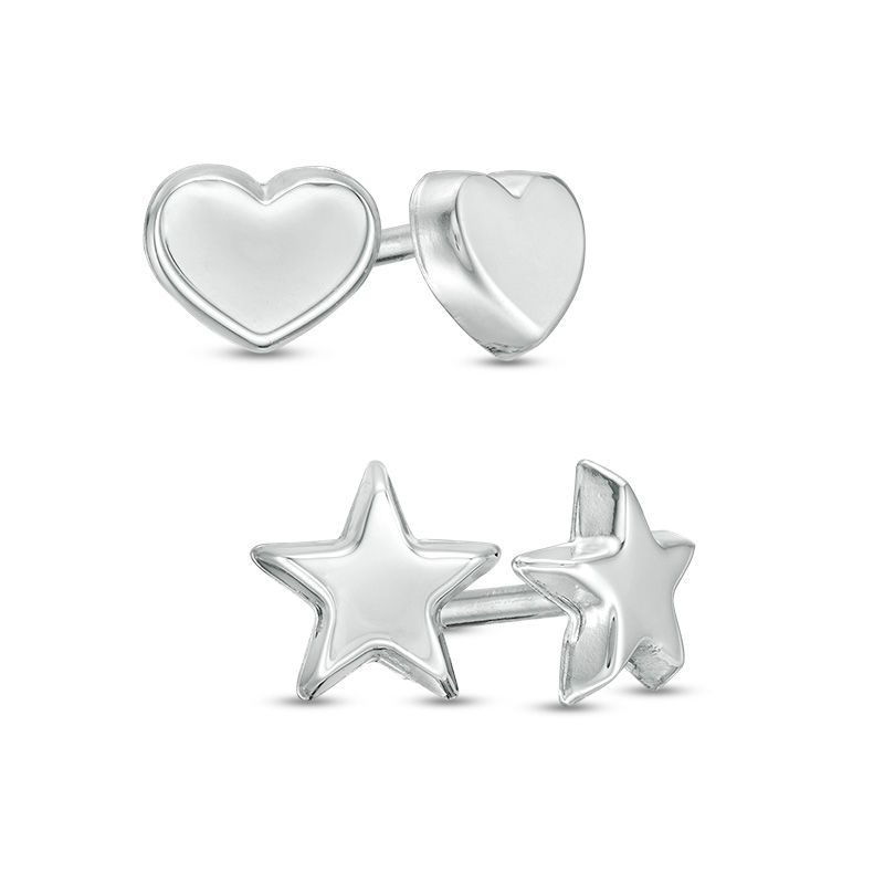 Heart and Star Stud Earrings Set in Sterling Silver