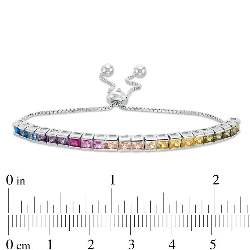 3mm Princess-Cut Multi-Color Cubic Zirconia Bar Bolo Bracelet in Sterling Silver - 9"
