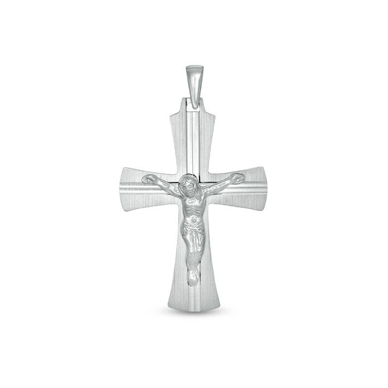 Brushed and Satin Flared Crucifix Necklace Charm in Sterling Silver