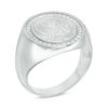 Thumbnail Image 1 of Cubic Zirconia Frame Jesus Head Signet Ring in Sterling Silver - Size 10