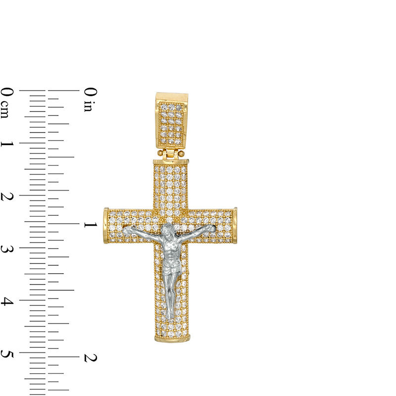Cubic Zirconia Pavé Rounded Crucifix Necklace Charm in 10K Two-Tone Gold