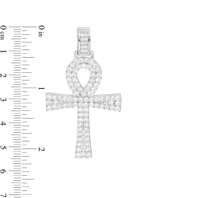 Cubic Zirconia Ankh Cross Necklace Charm in Solid Sterling Silver
