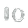 Thumbnail Image 0 of Cubic Zirconia Pavé Beaded Triple Row Dome Huggie Hoop Earrings in Sterling Silver