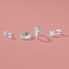 Thumbnail Image 1 of Cubic Zirconia Pavé Beaded Triple Row Dome Huggie Hoop Earrings in Sterling Silver