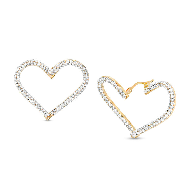 Made in Italy Crystal Heart Hoop Earrings in 10K Gold