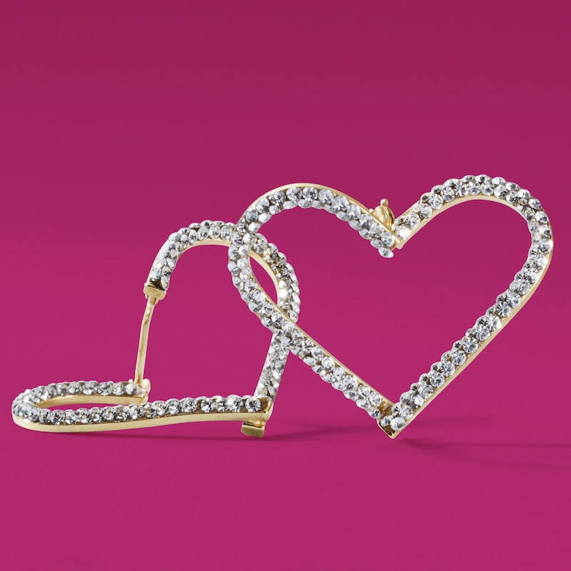 Made in Italy Crystal Heart Hoop Earrings in 10K Gold