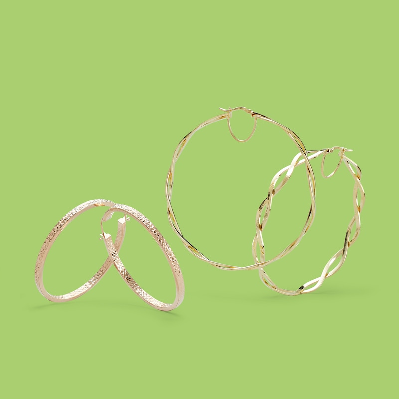 10K Gold Bonded Sterling Silver Loose Braid Hoops - Made in Italy