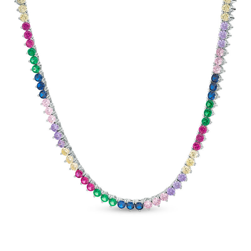 3mm Multi-Color Cubic Zirconia Necklace in Sterling Silver - 20"
