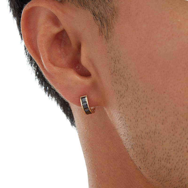 3mm Square Black Cubic Zirconia Huggie Hoop Earrings in 14K Gold
