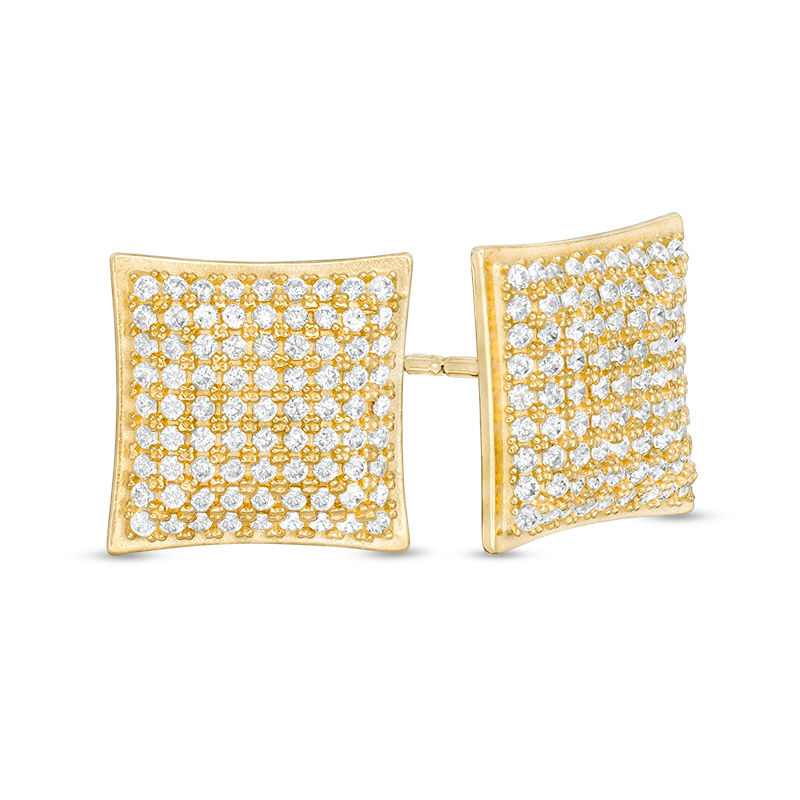 Cubic Zirconia Composite Concave Square Stud Earrings in 14K Gold