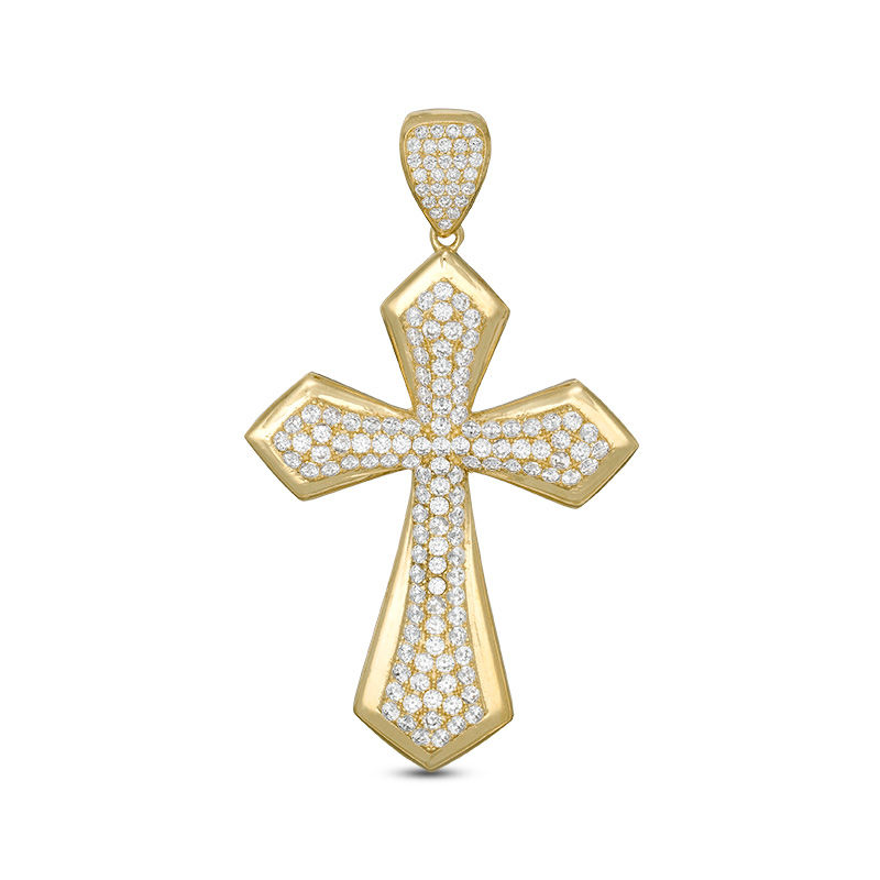 Cubic Zirconia Pointed Cross Necklace Charm in 10K Gold
