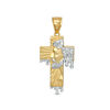Thumbnail Image 0 of Multi-Finish Jesus Head Profile on Dripping Cross Necklace Charm in 10K Two-Tone Gold