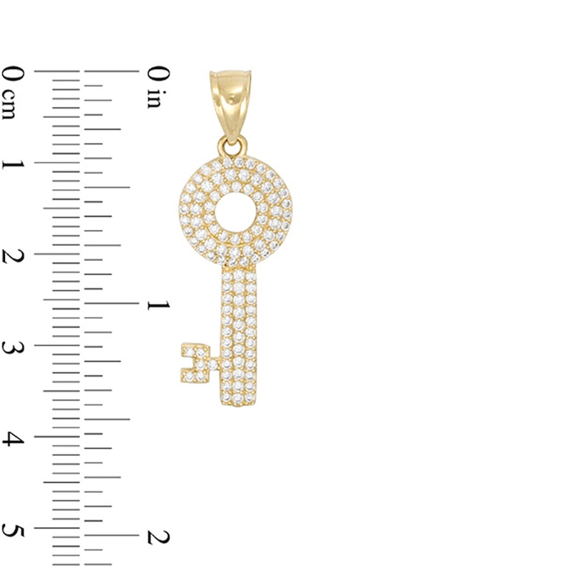 Cubic Zirconia Circle Key Necklace Charm in 10K Gold