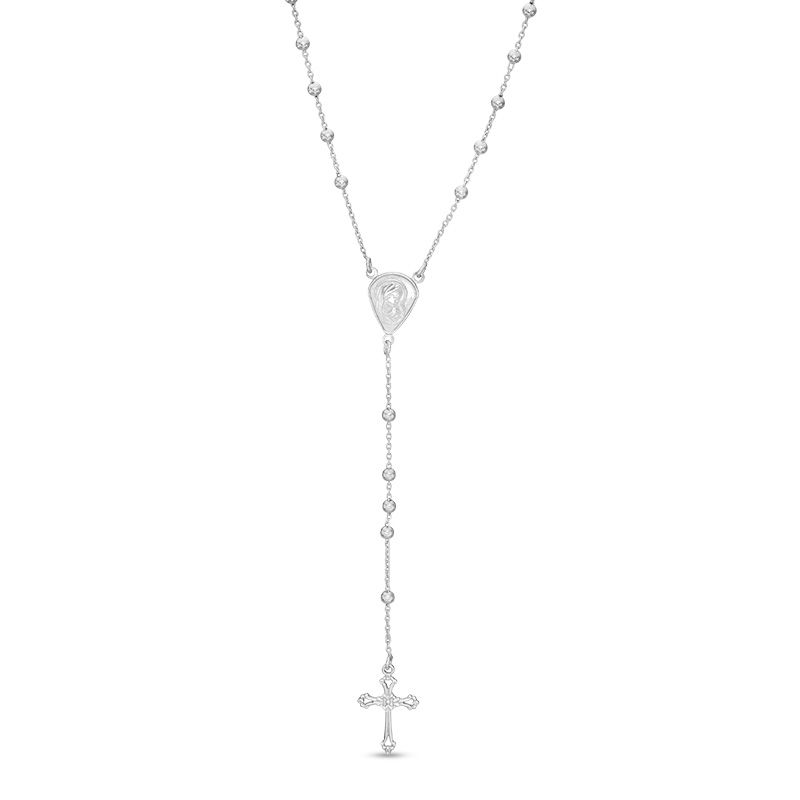 Made in Italy Textured Rosary Bead Necklace in Solid Chain and Hollow Beads Sterling Silver - 26.5"