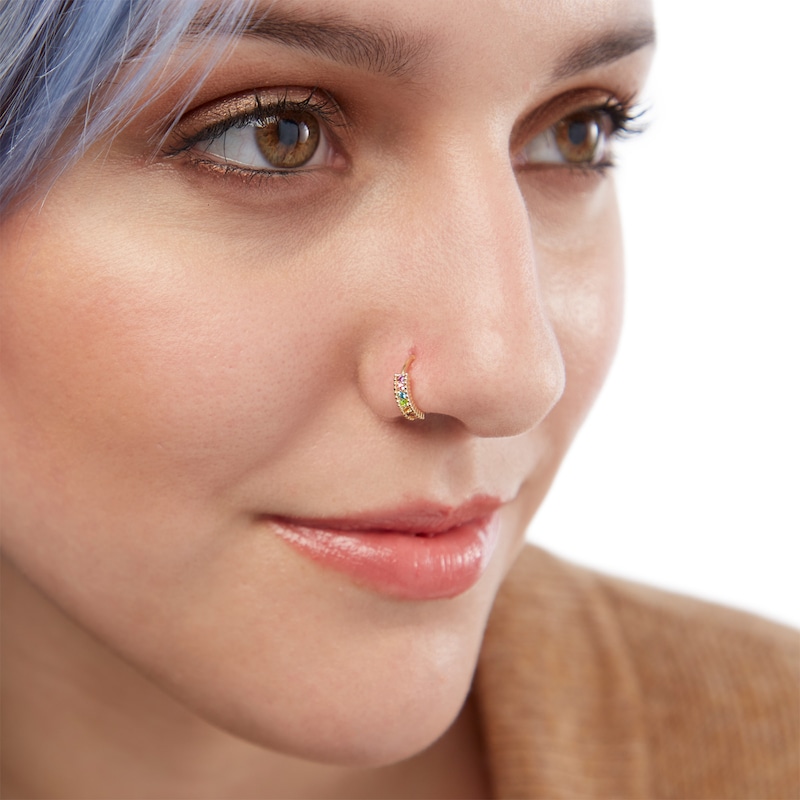 14K Gold Multi-Colored CZ Nose Ring - 20G 5/16"