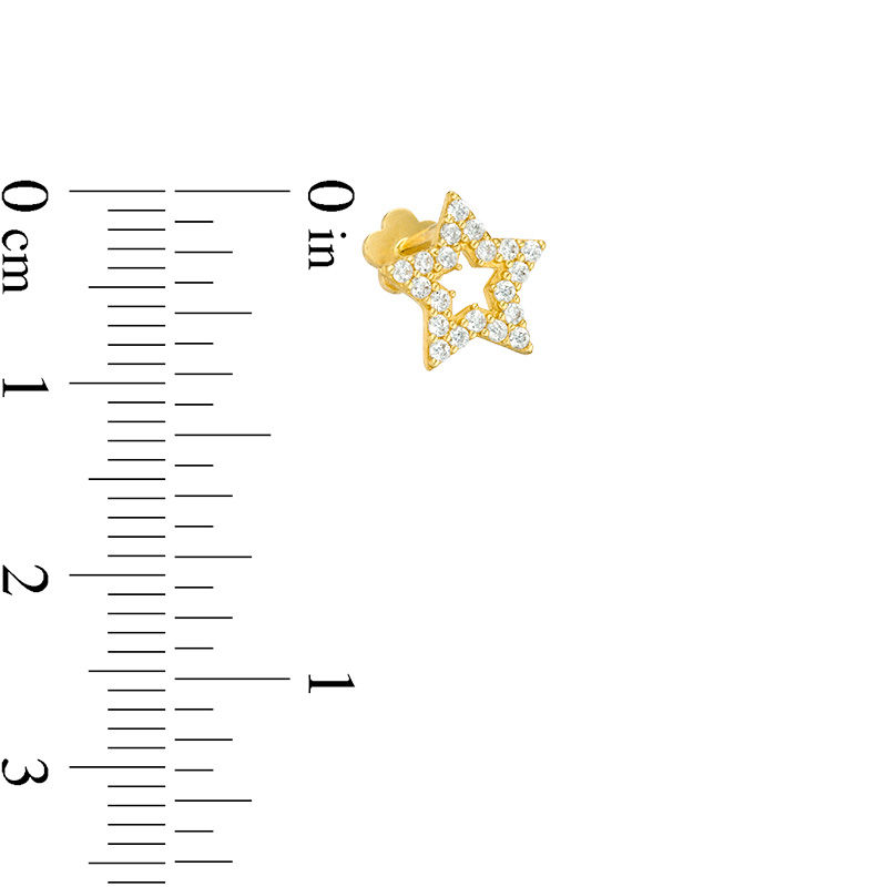 019 Gauge Cubic Zirconia Star Outline Cartilage Barbell in 14K Gold