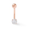 Thumbnail Image 0 of 014 Gauge 5mm Cubic Zirconia Solitaire Belly Button Ring in Solid 10K Rose Gold