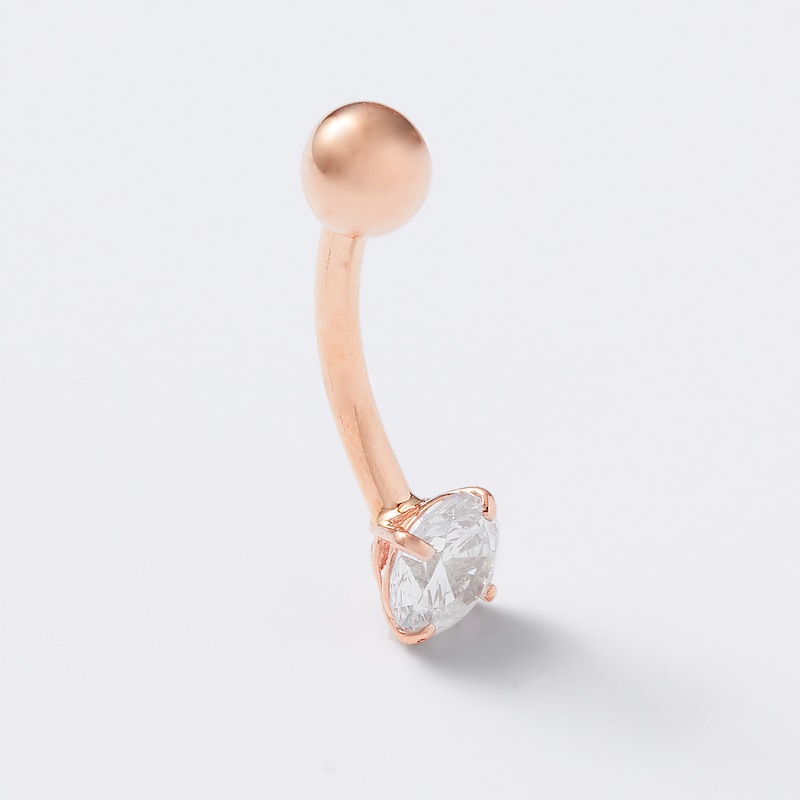 014 Gauge 5mm Cubic Zirconia Solitaire Belly Button Ring in Solid 10K Rose Gold