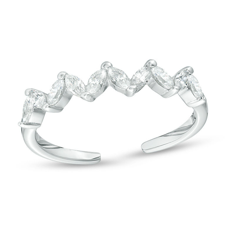 Marquise Cubic Zirconia Zig-Zag Adjustable Toe Ring in Sterling Silver