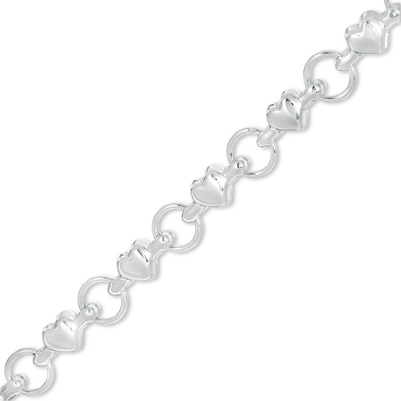 Child's Alternating Puff Heart and Circle Link Stampato Bracelet in Sterling Silver - 6"