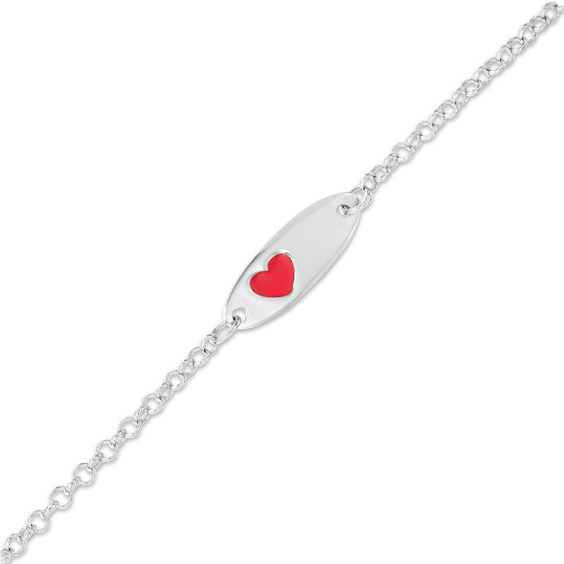 Child's Red Enamel Heart ID Bracelet in Sterling Silver - 6"