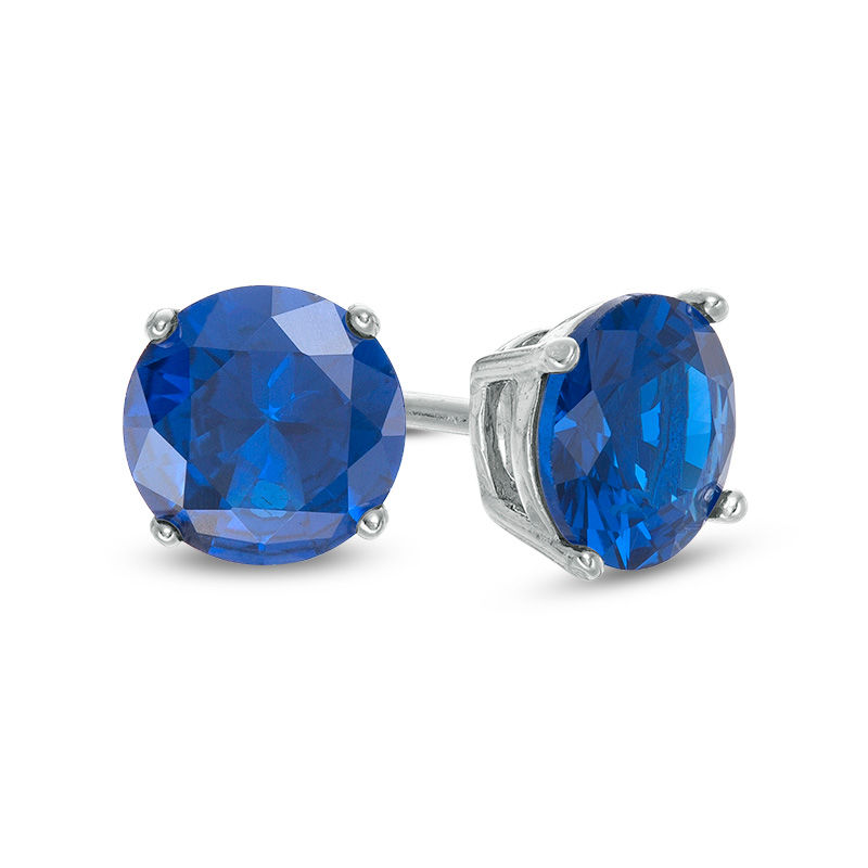 6mm Blue Cubic Zirconia Solitaire Stud Earrings in Sterling Silver