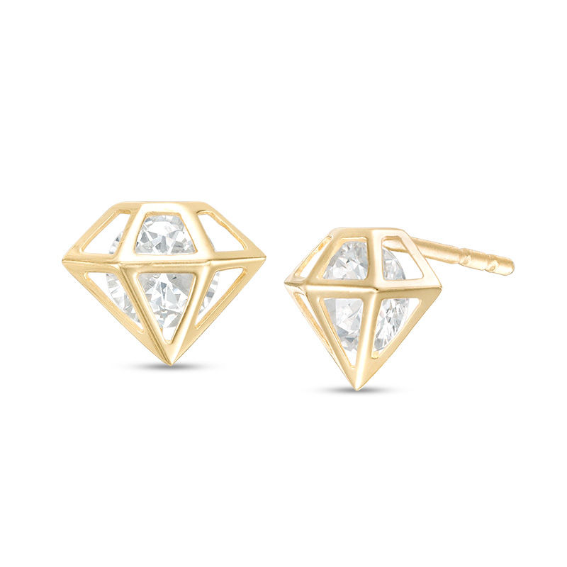 4.5mm Cubic Zirconia Diamond-Shape Cage Stud Earrings in 10K Gold