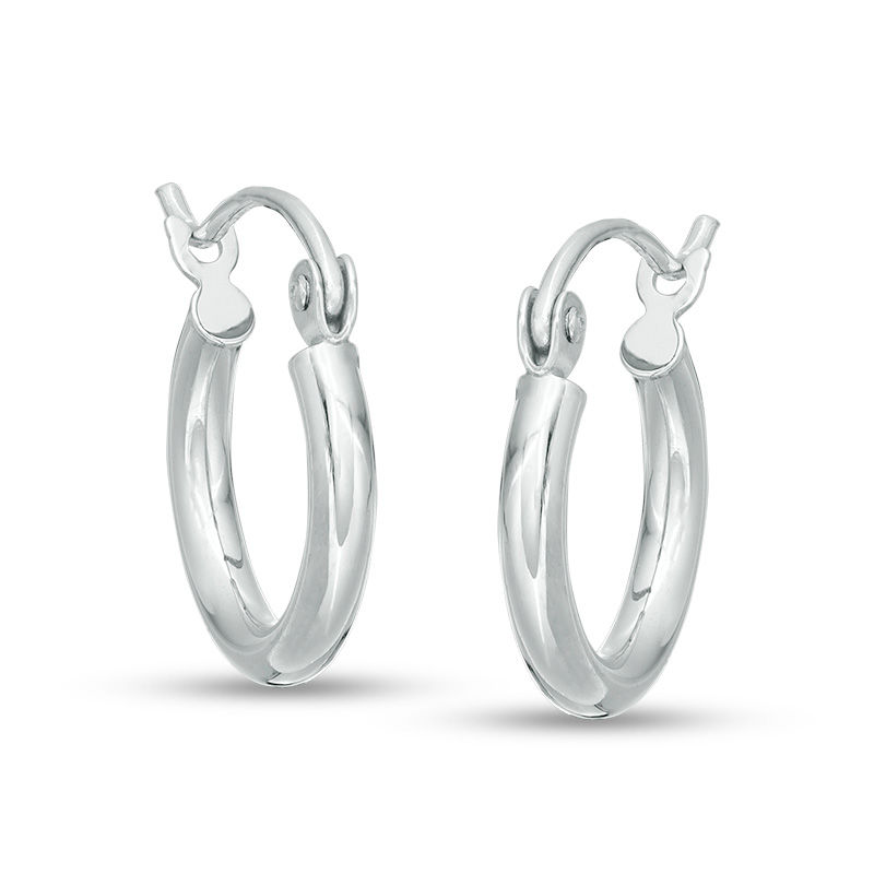 13mm Huggie Hoop Earrings in 14K Tube Hollow White Gold